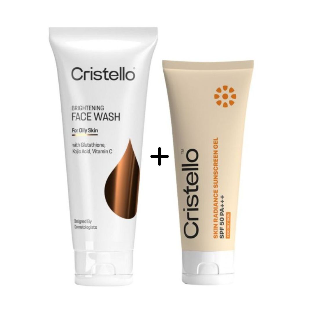 Cristello Brightening Facewash + Skin Radiance Sunscreen Gel for Oily Skin (70g +50g)