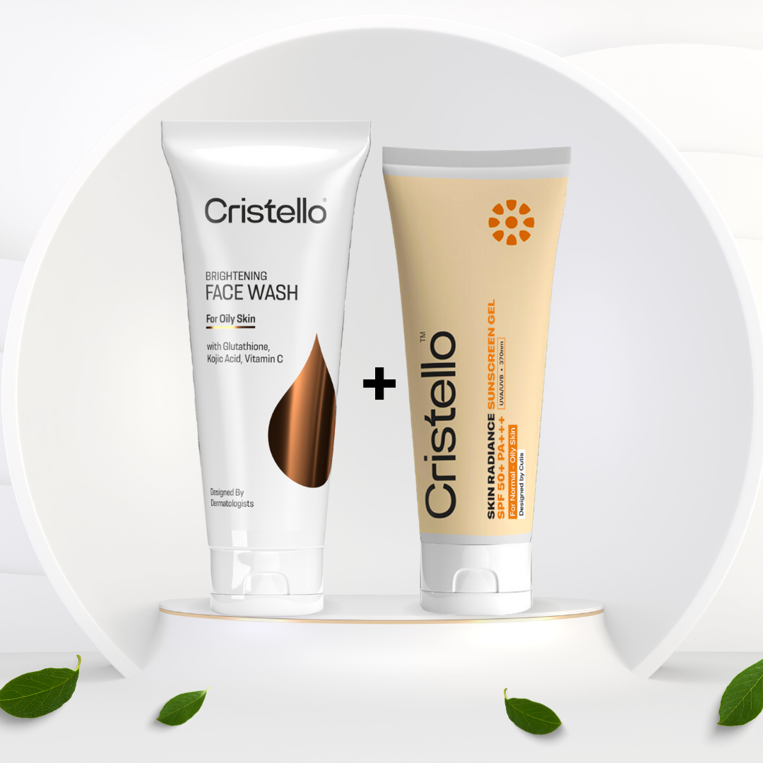Cristello Brightening Facewash + Skin Radiance Sunscreen Gel for Oily Skin (70g +50g)