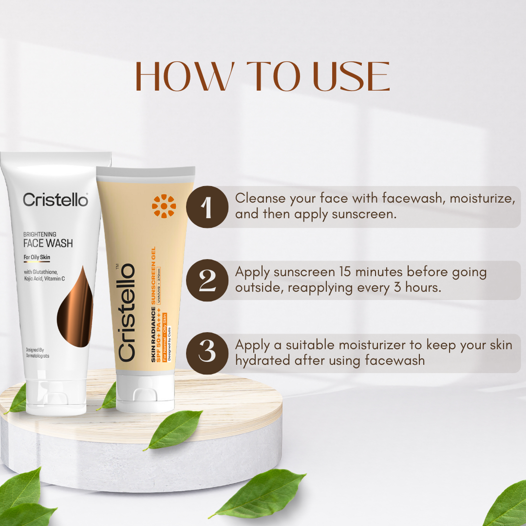 Cristello Brightening Facewash + Skin Radiance Sunscreen Gel For Oily Skin