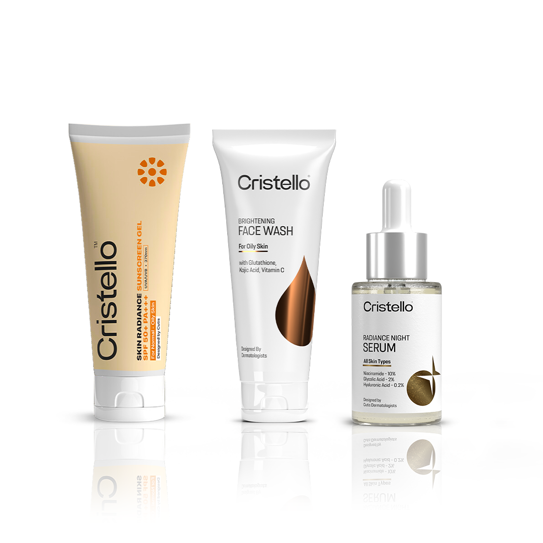 Cristello Sunscreen + Face Wash + Radiance Night Serum Trio Combo (50g+70g+30ml)